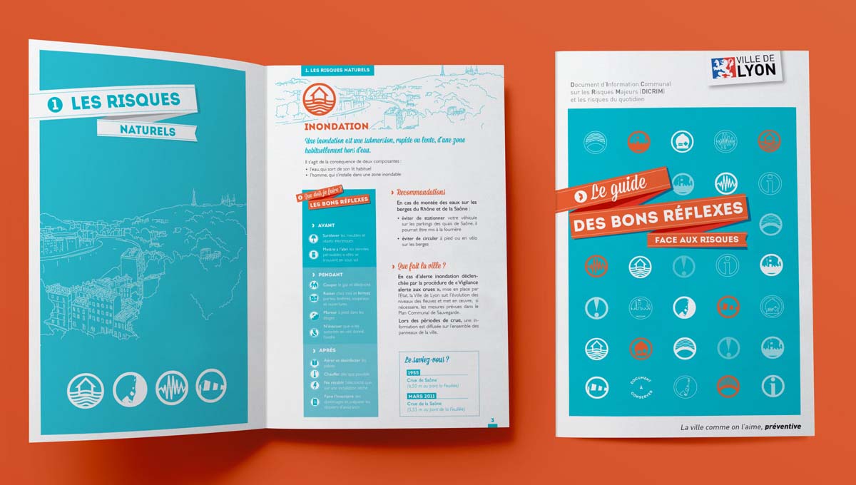 Agence Comete création Guide pédagogique risques : Catalogue / Rapport / Guide pour Ville de Lyon - Supports de communication