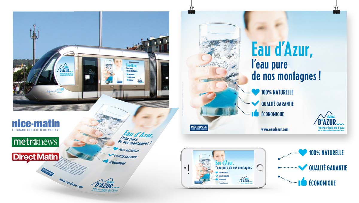 Agence Comete création Campagne de lancement : Annonce presse / affiche pour Eau d'Azur
