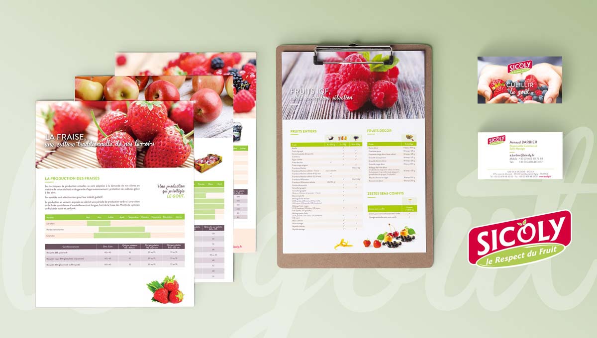 Agence Comete création Fiches de gammes produit coopérative fruit : Plaquette / Dépliant / Livret pour SICOLY