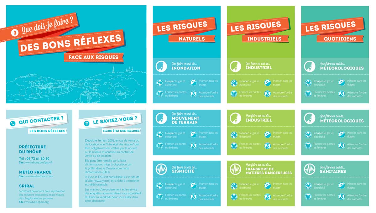 Agence Comete création poster guide des risques majeurs :  pour Ville de Lyon - Supports de communication