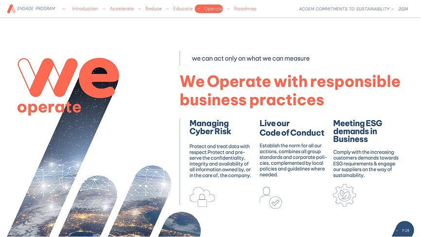 Présentation RSE, pitchdeck, Acoem